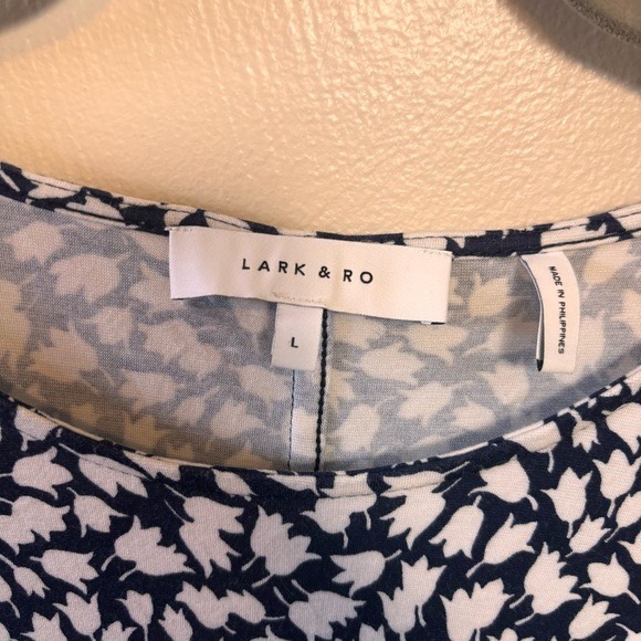 Lark & Ro Dress Fit Flare Midi Dress 3/4 Sleeve Navy‎ Blue White Flower Large - Picture 4 of 6